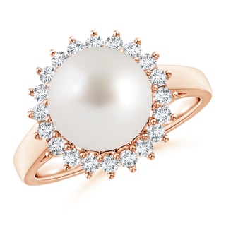 10mm AAA South Sea Pearl Ring with Floral Halo in Rose Gold