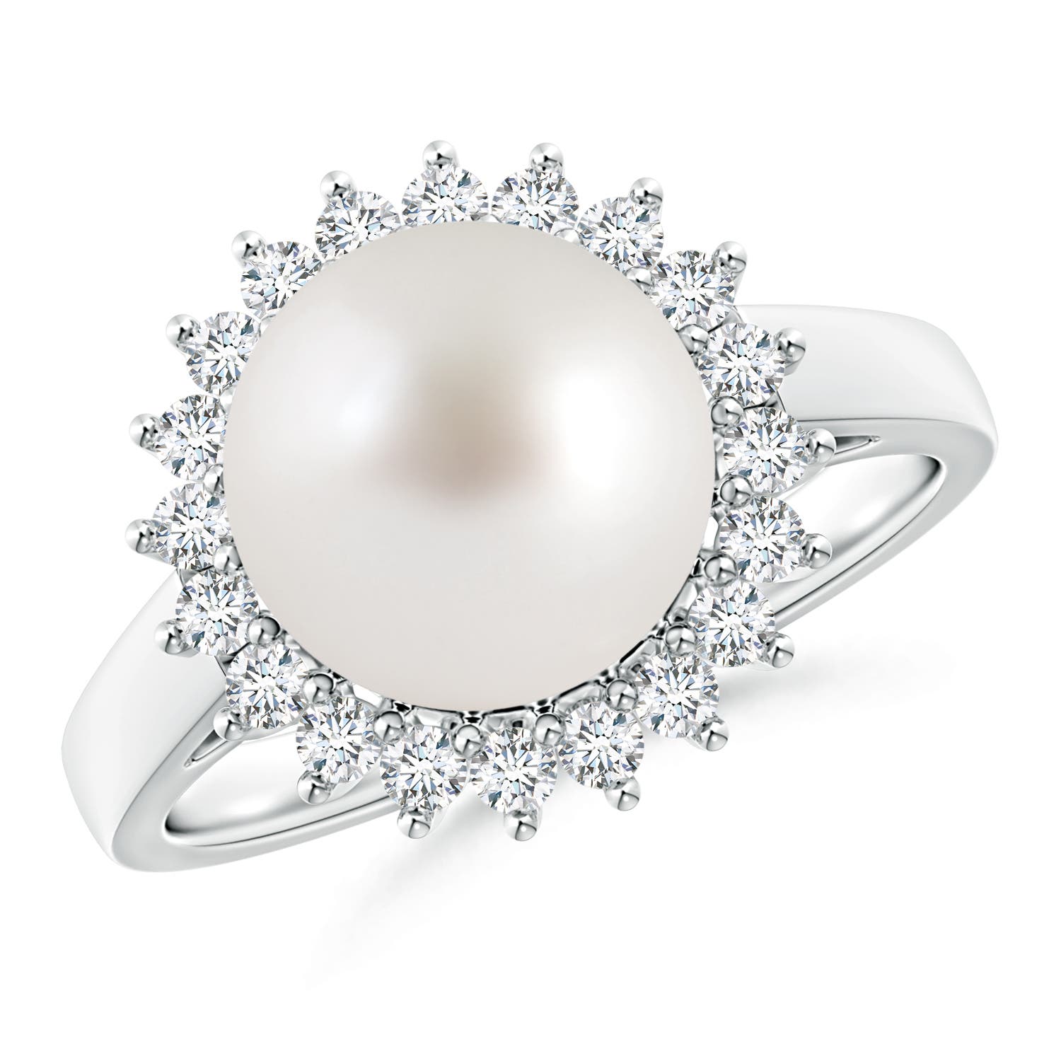 10mm AAA South Sea Pearl Ring with Floral Halo in White Gold
