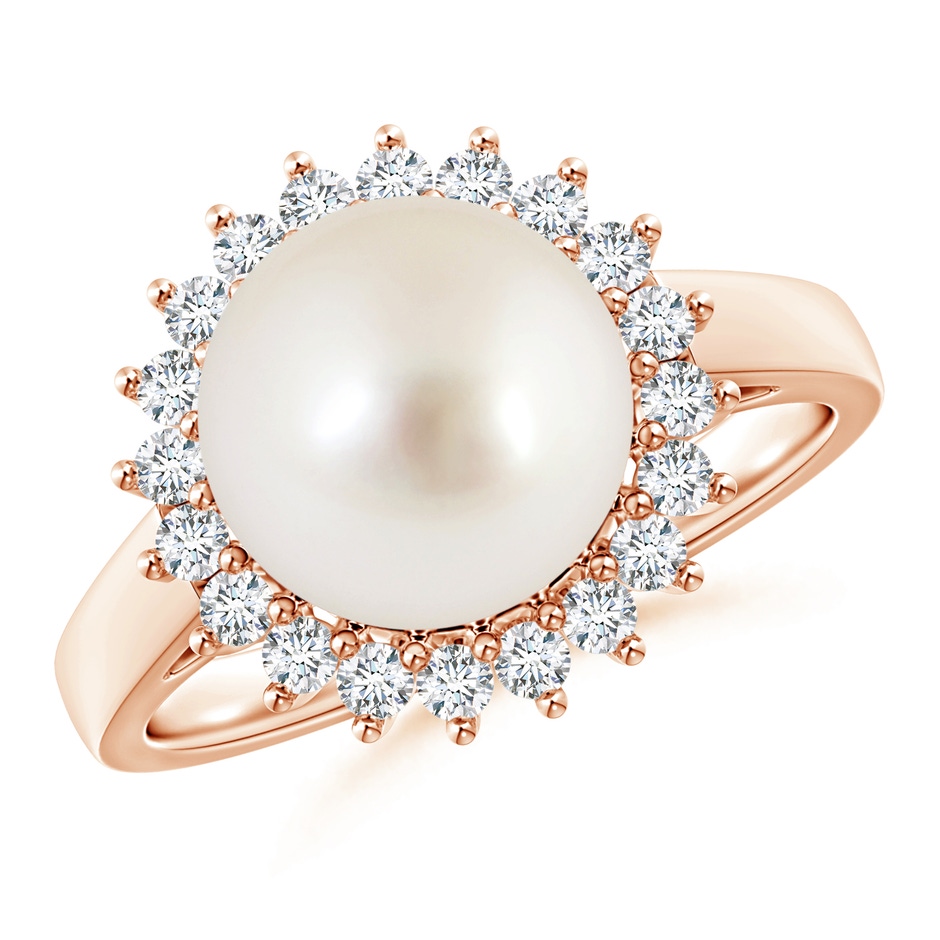 10mm AAAA South Sea Pearl Ring with Floral Halo in Rose Gold 