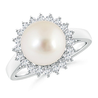 10mm AAAA South Sea Pearl Ring with Floral Halo in White Gold