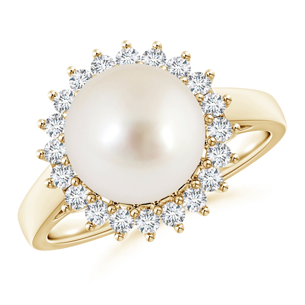 10mm AAAA South Sea Pearl Ring with Floral Halo in Yellow Gold