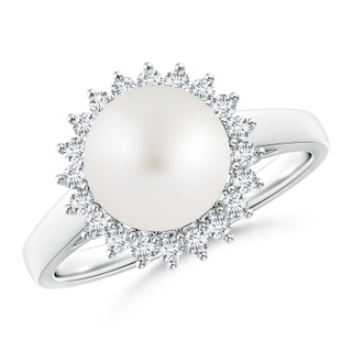 9mm AA South Sea Pearl Ring with Floral Halo in S999 Silver