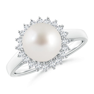 9mm AAA South Sea Pearl Ring with Floral Halo in S999 Silver