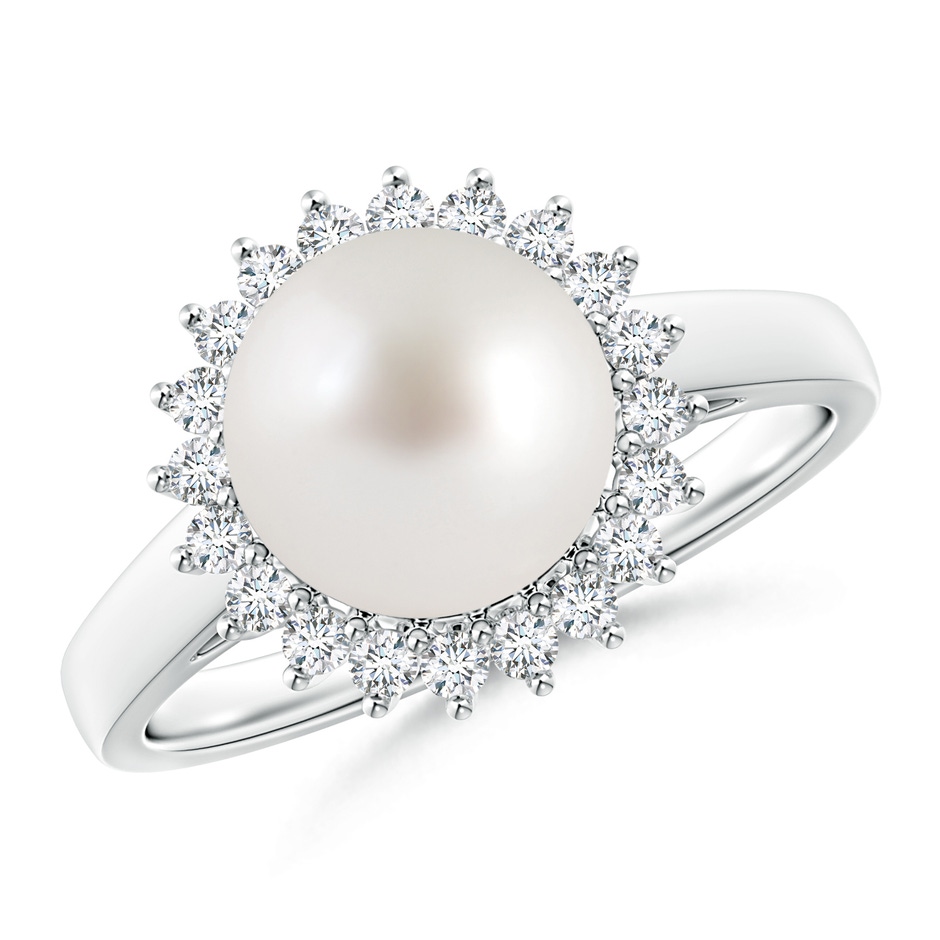 9mm AAA South Sea Pearl Ring with Floral Halo in White Gold 