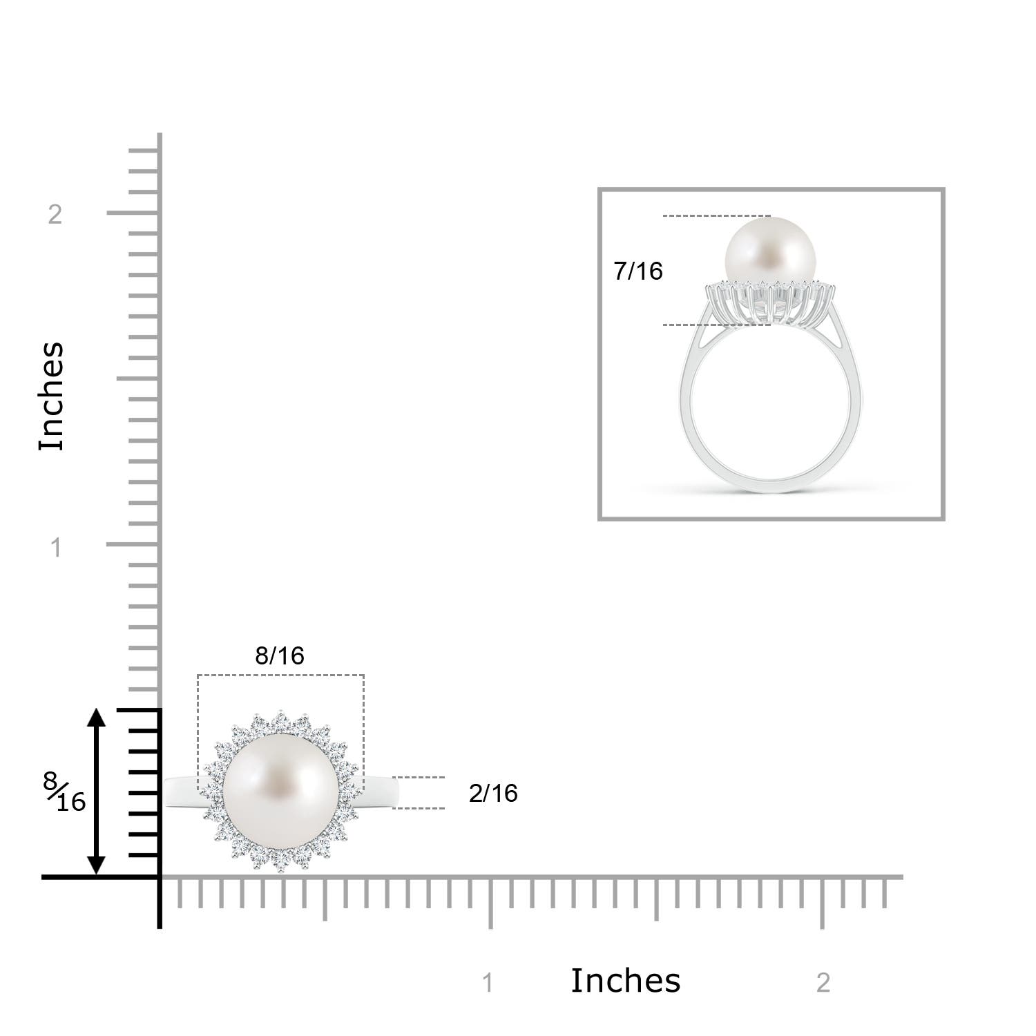 9mm AAA South Sea Pearl Ring with Floral Halo in White Gold - ruler