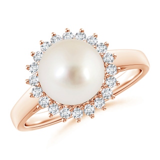 9mm AAAA South Sea Pearl Ring with Floral Halo in Rose Gold