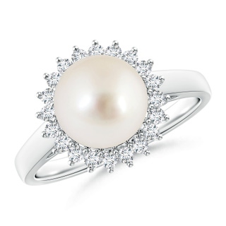 9mm AAAA South Sea Pearl Ring with Floral Halo in S999 Silver