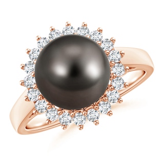 10mm AAA Tahitian Cultured Pearl Ring with Floral Halo in Rose Gold