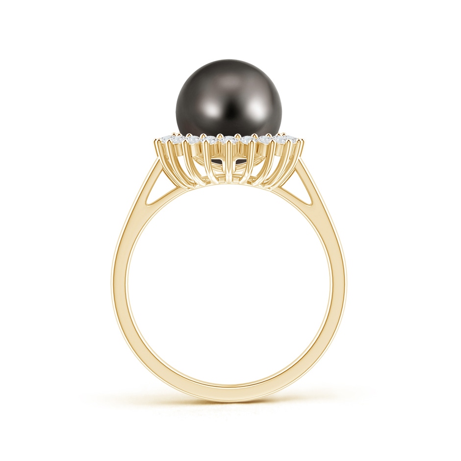 9mm AAA Tahitian Cultured Pearl Ring with Floral Halo in Yellow Gold product image