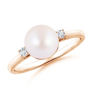 8mm AA Japanese Akoya Pearl Ring with Diamond Accents in Rose Gold