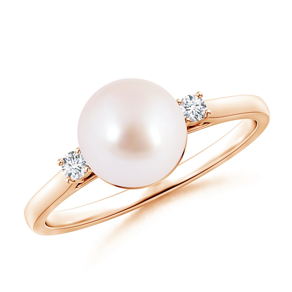 8mm AAA Japanese Akoya Pearl Ring with Diamond Accents in Rose Gold 