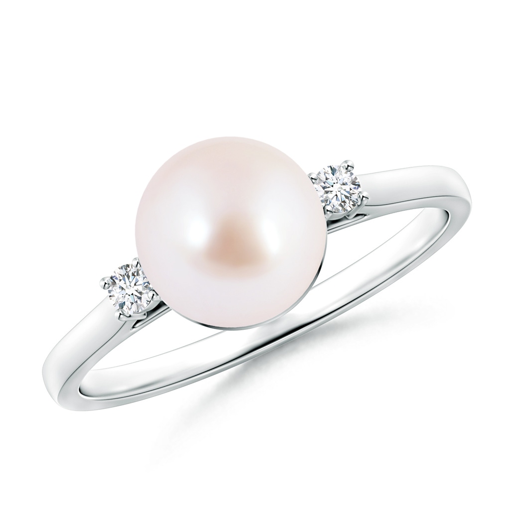 8mm AAA Japanese Akoya Pearl Ring with Diamond Accents in White Gold