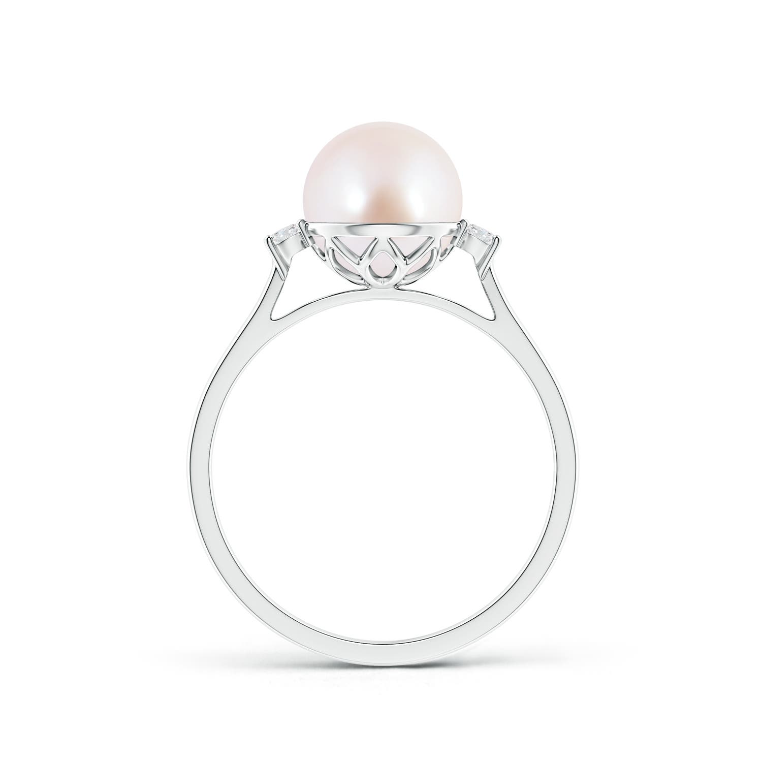 8mm AAA Japanese Akoya Pearl Ring with Diamond Accents in White Gold