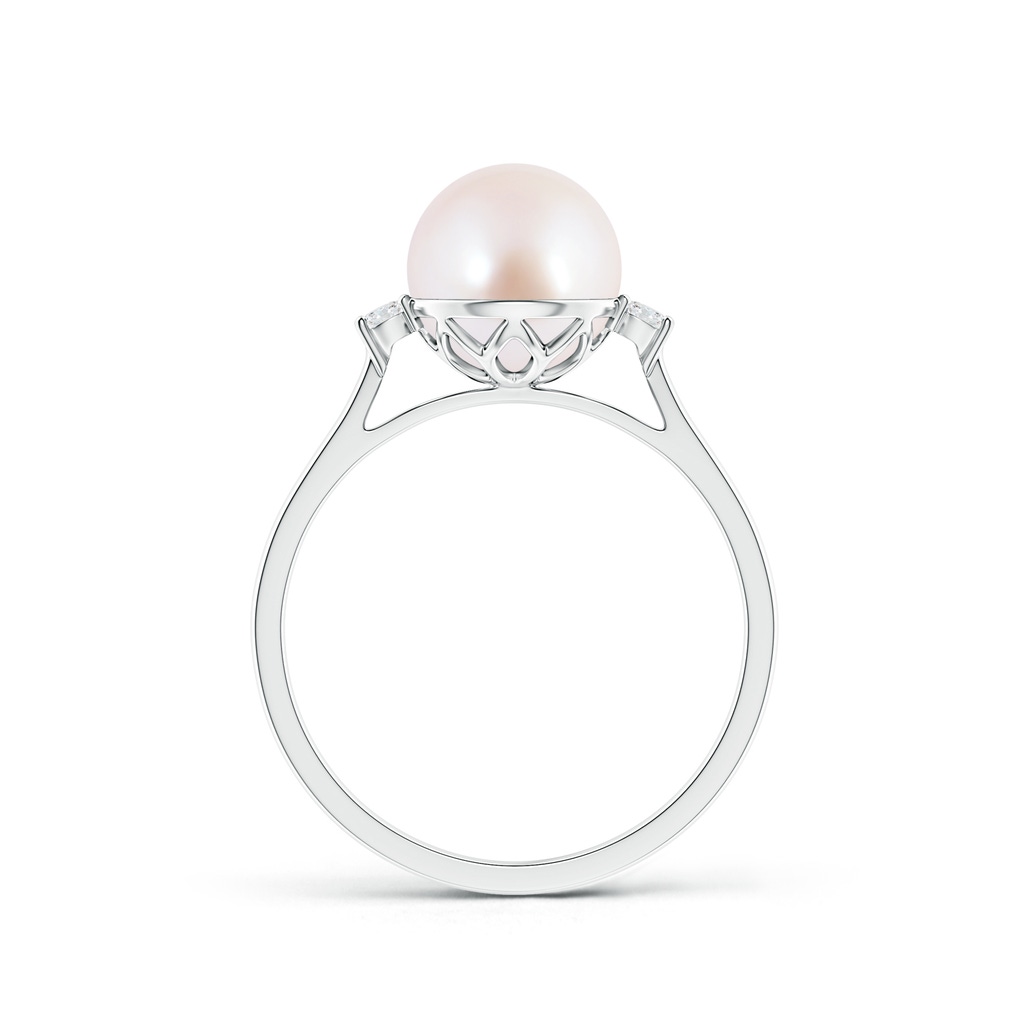 8mm AAA Japanese Akoya Pearl Ring with Diamond Accents in White Gold Product Image