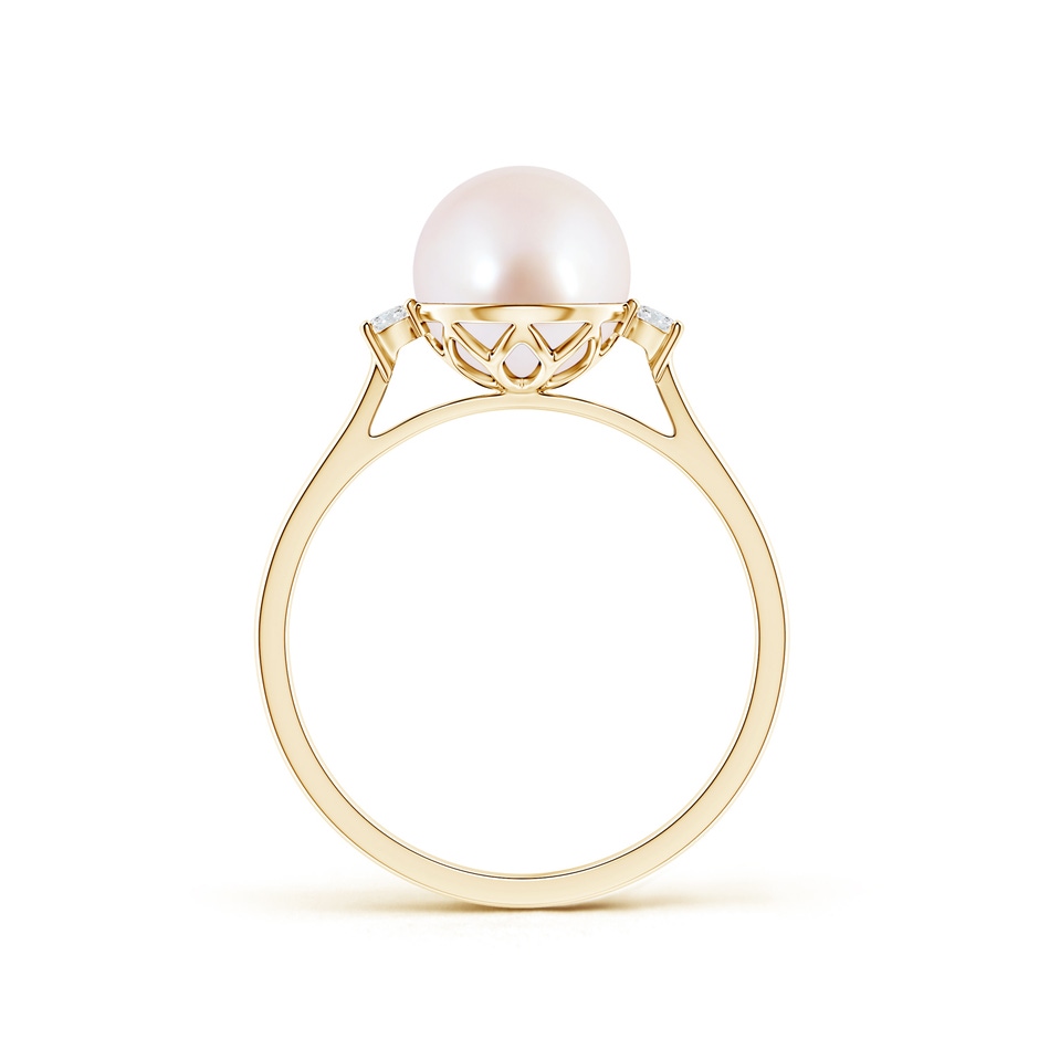 8mm AAA Japanese Akoya Pearl Ring with Diamond Accents in Yellow Gold product image