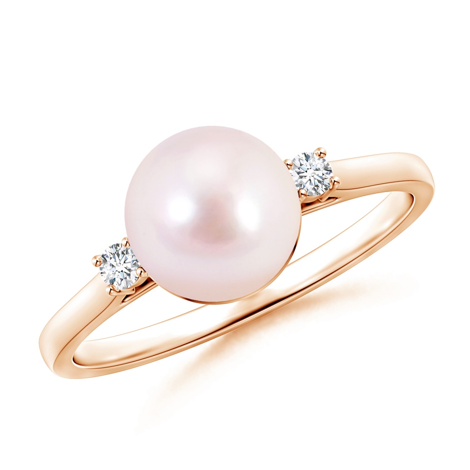 8mm AAAA Japanese Akoya Pearl Ring with Diamond Accents in Rose Gold 