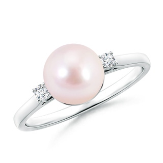 8mm AAAA Japanese Akoya Pearl Ring with Diamond Accents in White Gold