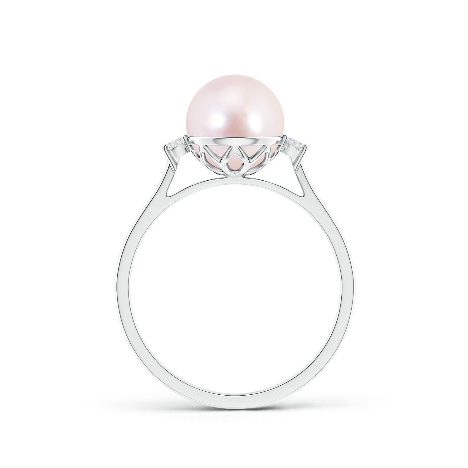 8mm AAAA Japanese Akoya Pearl Ring with Diamond Accents in White Gold - side 1