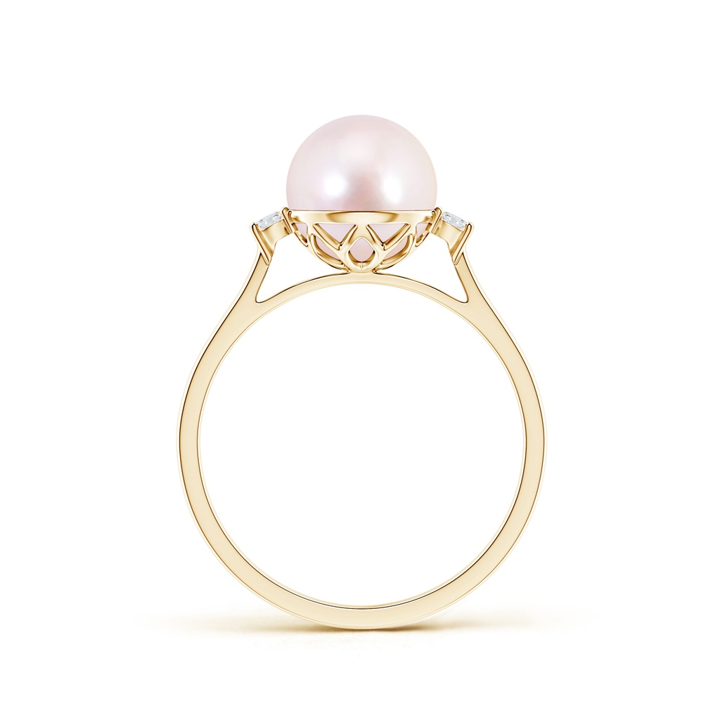 8mm AAAA Japanese Akoya Pearl Ring with Diamond Accents in Yellow Gold Product Image