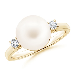 10mm AA Freshwater Pearl Ring with Diamond Accents in 9K Yellow Gold