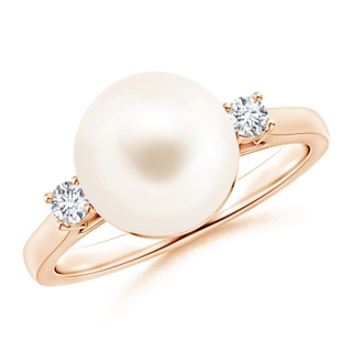 10mm AAA Freshwater Pearl Ring with Diamond Accents in 9K Rose Gold