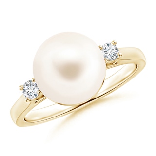 10mm AAA Freshwater Pearl Ring with Diamond Accents in 9K Yellow Gold