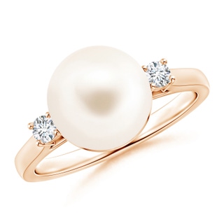 10mm AAA Freshwater Pearl Ring with Diamond Accents in Rose Gold