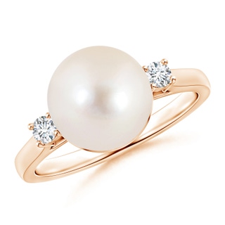 10mm AAAA Freshwater Pearl Ring with Diamond Accents in Rose Gold