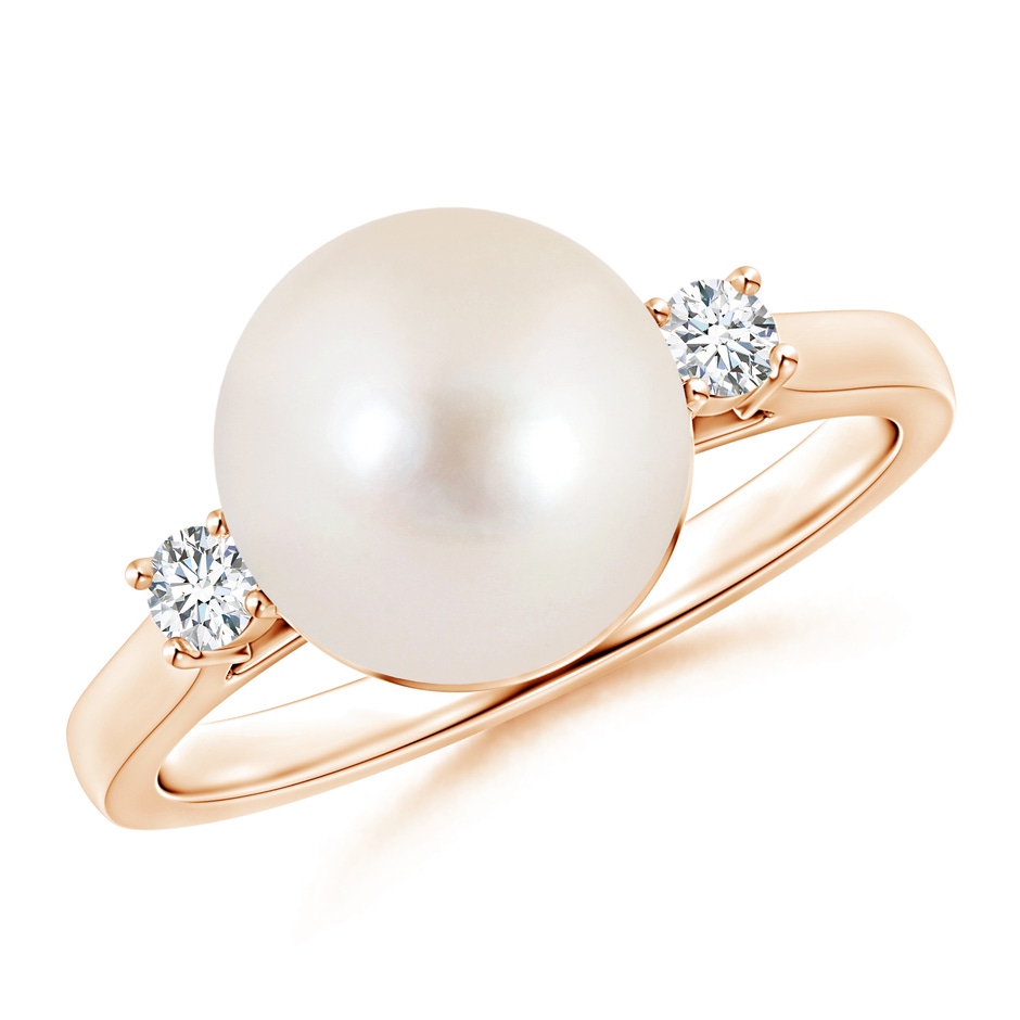 10mm AAAA Freshwater Pearl Ring with Diamond Accents in Rose Gold 