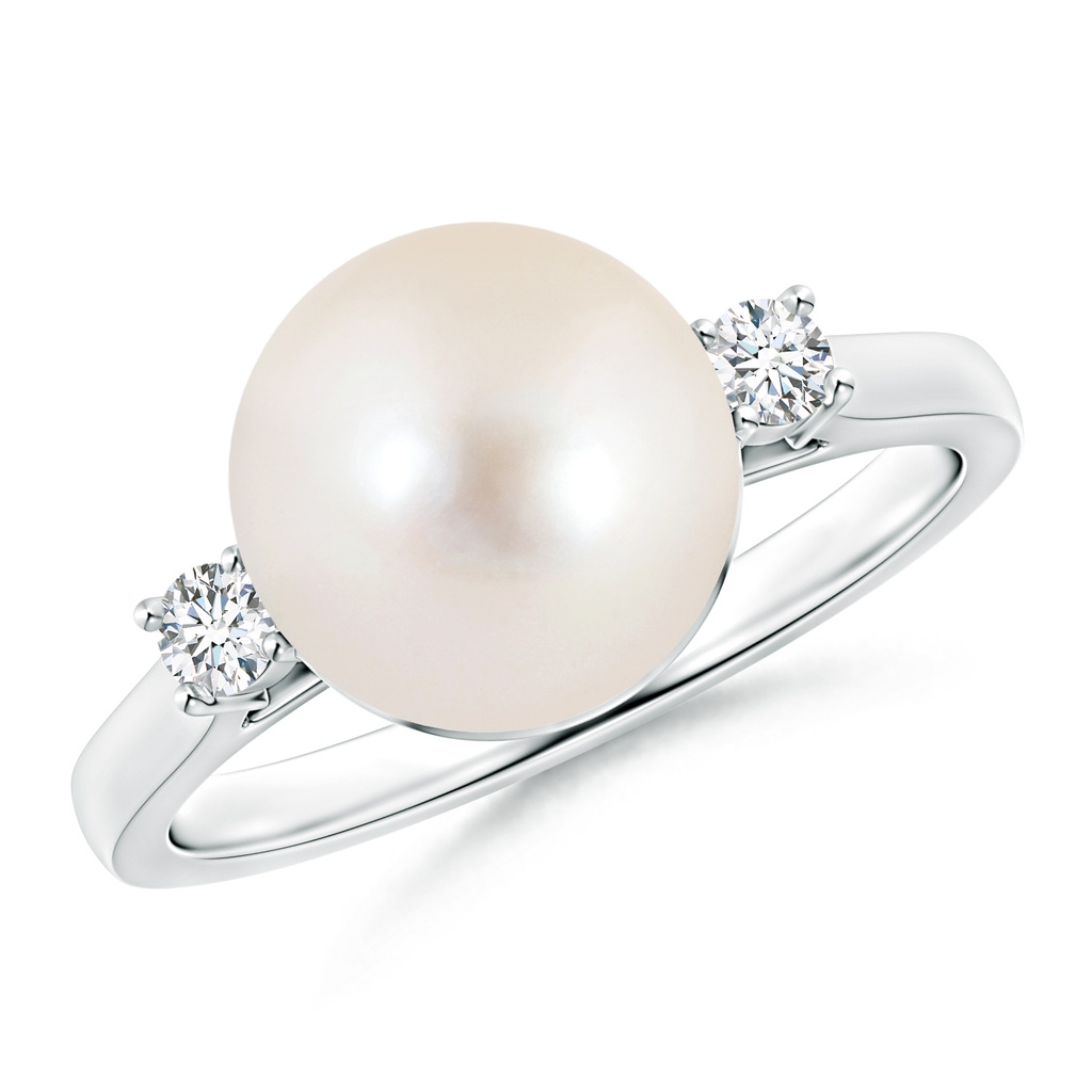 10mm AAAA Freshwater Pearl Ring with Diamond Accents in S999 Silver