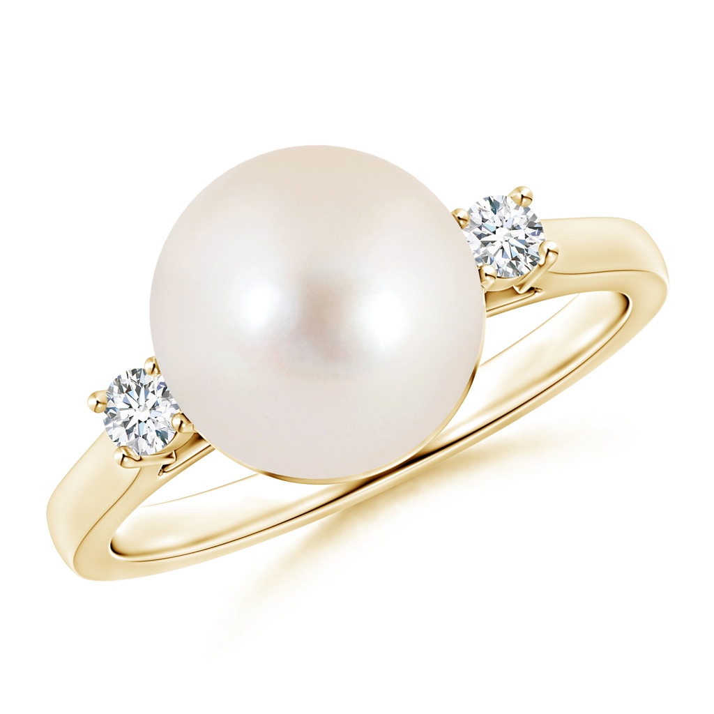 10mm AAAA Freshwater Pearl Ring with Diamond Accents in Yellow Gold