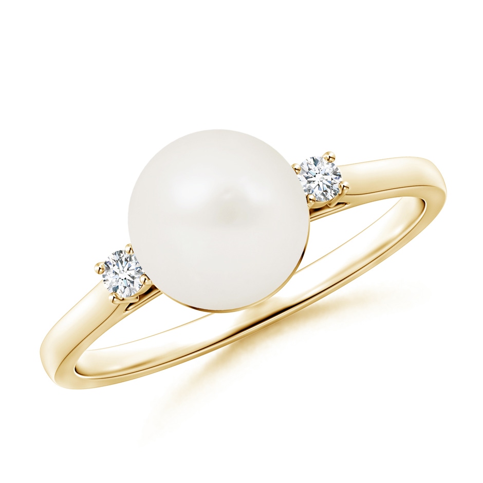 8mm A Freshwater Pearl Ring with Diamond Accents in 9K Yellow Gold 