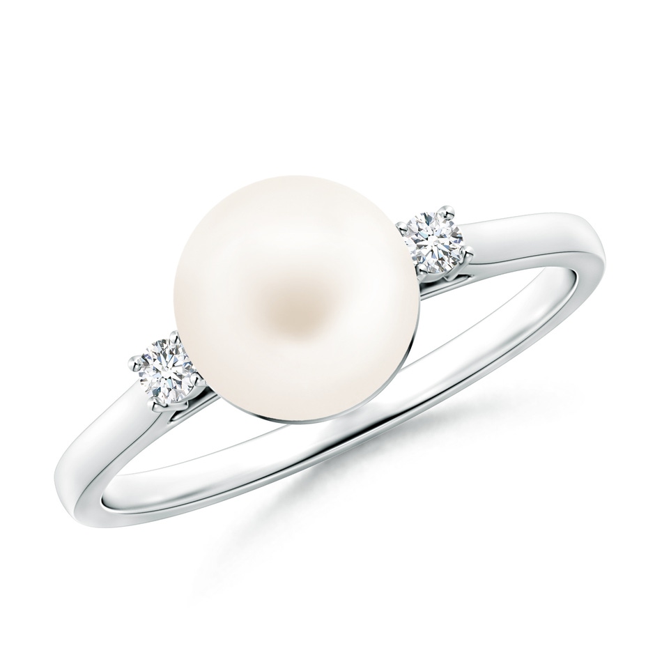 8mm AA Freshwater Pearl Ring with Diamond Accents in 9K White Gold 
