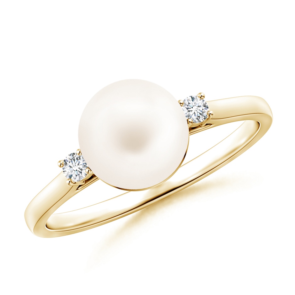 8mm AA Freshwater Pearl Ring with Diamond Accents in Yellow Gold 