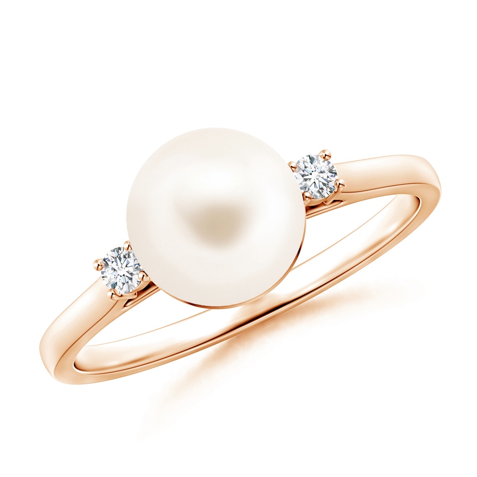8mm AAA Freshwater Pearl Ring with Diamond Accents in Rose Gold 