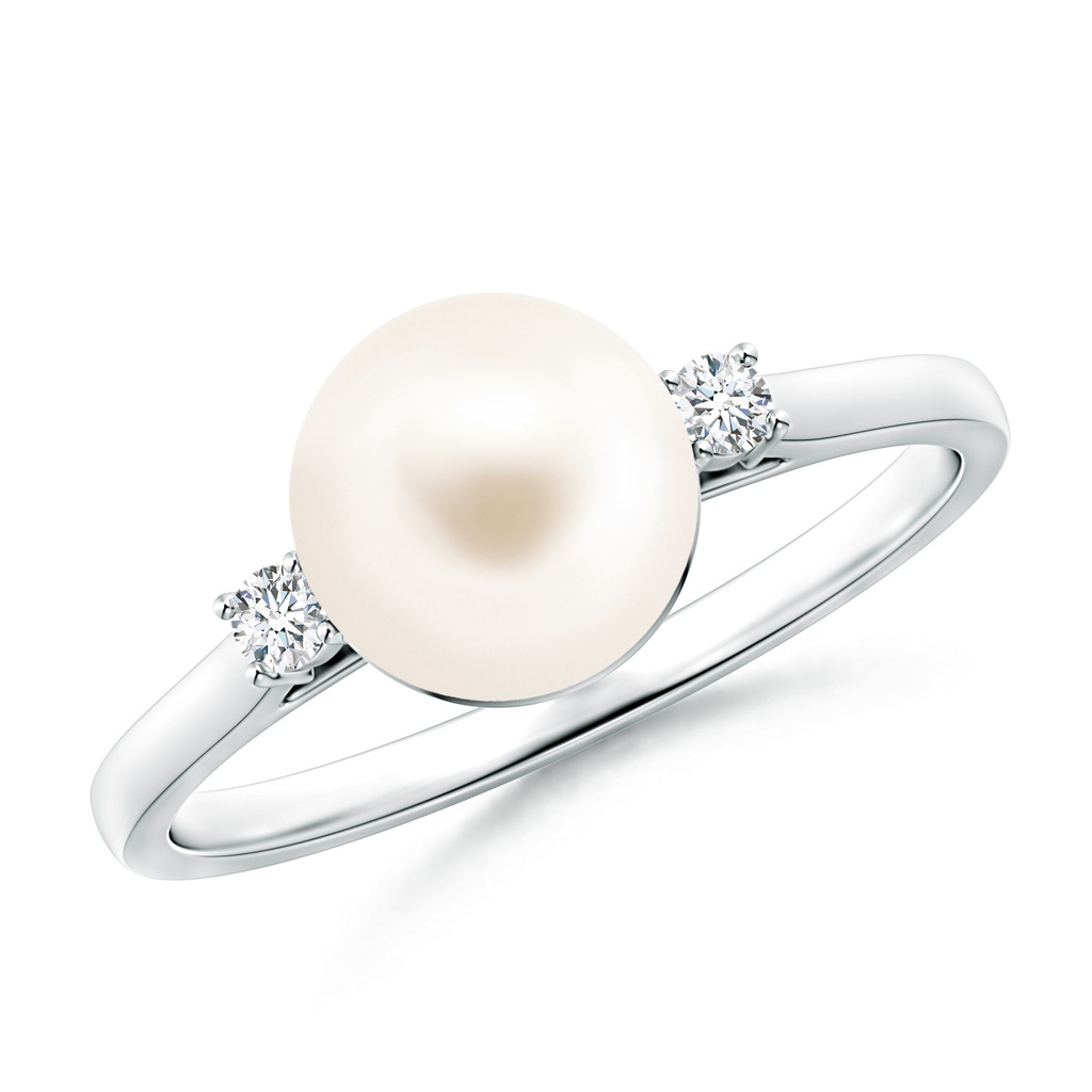 8mm AAA Freshwater Pearl Ring with Diamond Accents in S999 Silver