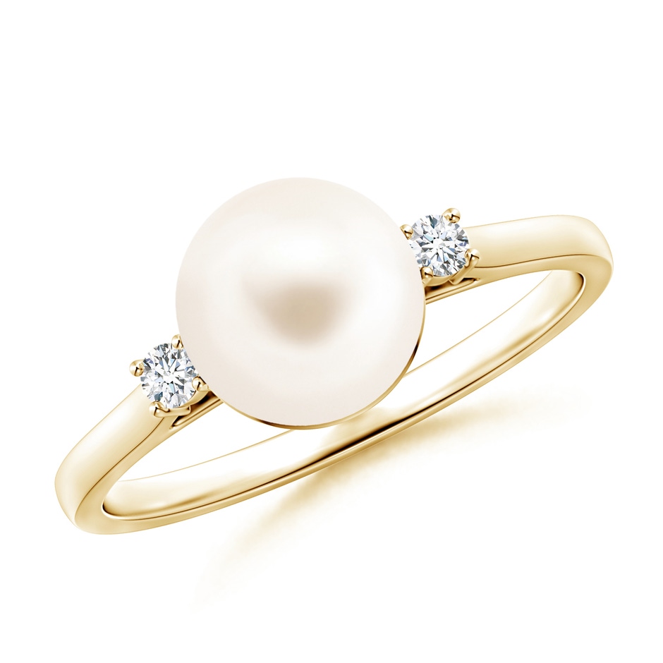 8mm AAA Freshwater Pearl Ring with Diamond Accents in Yellow Gold 