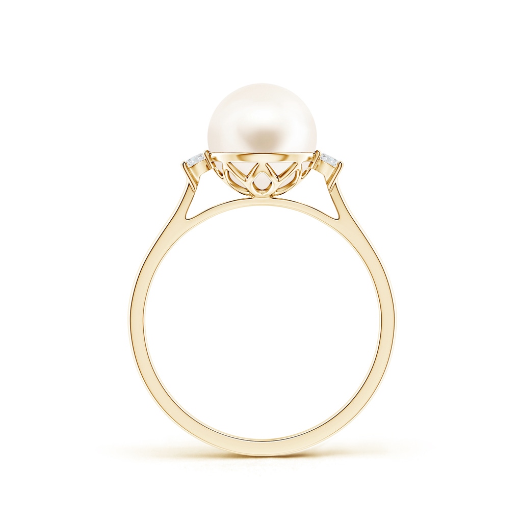 8mm AAA Freshwater Pearl Ring with Diamond Accents in Yellow Gold Product Image