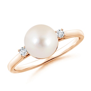 8mm AAAA Freshwater Pearl Ring with Diamond Accents in 9K Rose Gold