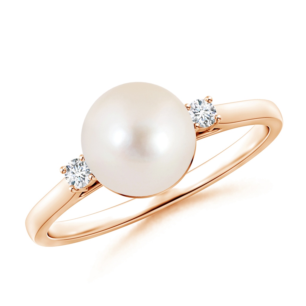8mm AAAA Freshwater Pearl Ring with Diamond Accents in Rose Gold