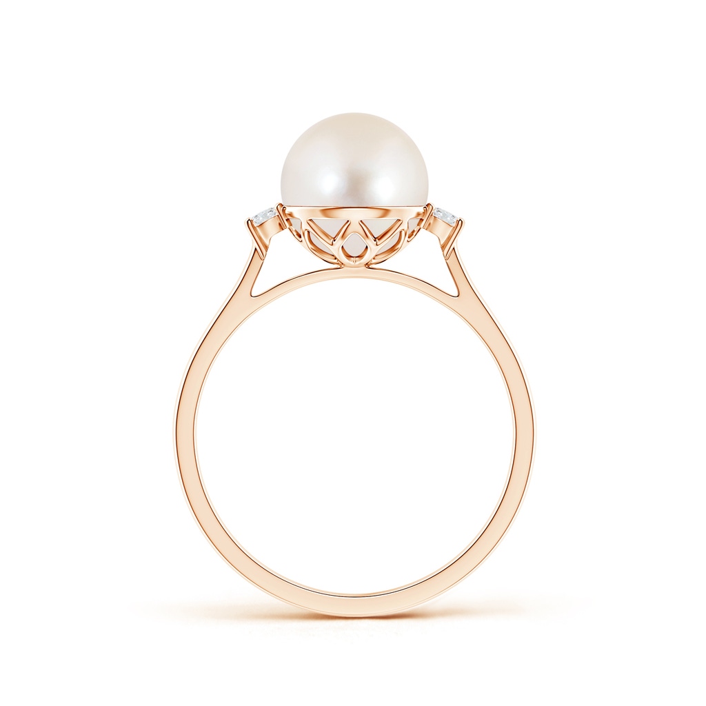 8mm AAAA Freshwater Pearl Ring with Diamond Accents in Rose Gold Product Image