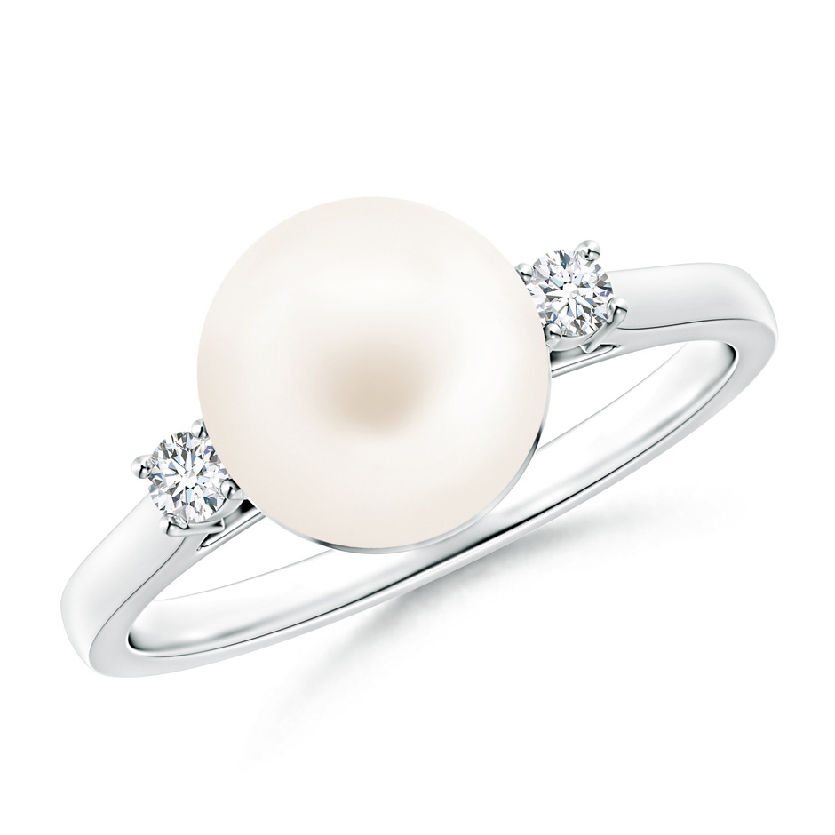 9mm AA Freshwater Pearl Ring with Diamond Accents in S999 Silver 