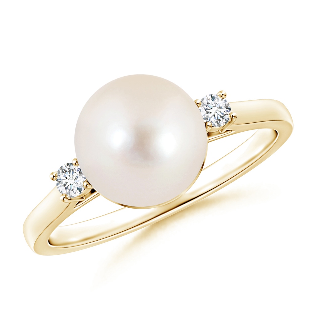 9mm AAAA Freshwater Pearl Ring with Diamond Accents in 10K Yellow Gold