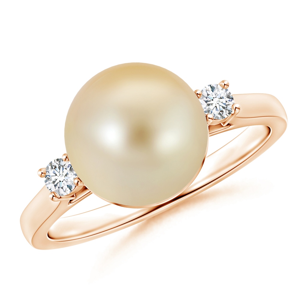 10mm AAA Golden South Sea Cultured Pearl Ring with Diamond Accents in Rose Gold