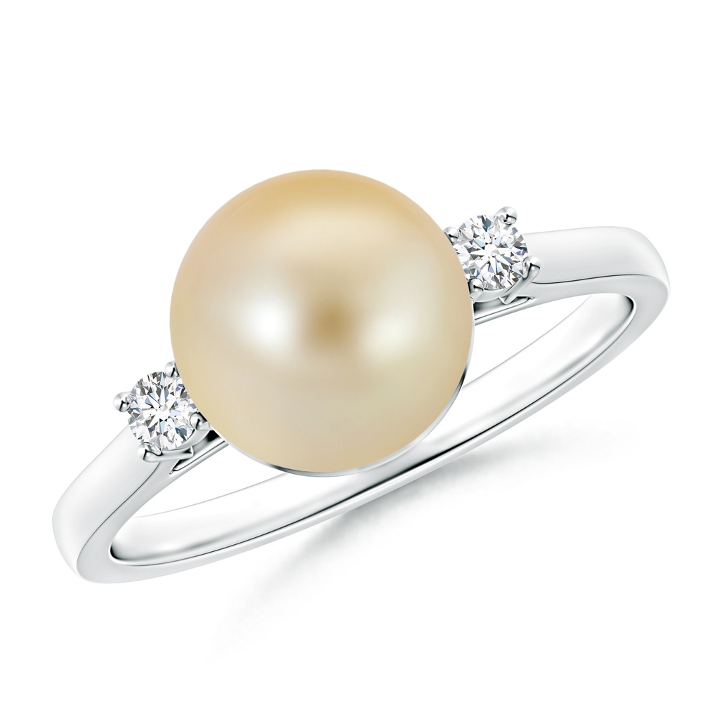 9mm AAA Golden South Sea Cultured Pearl Ring with Diamond Accents in White Gold