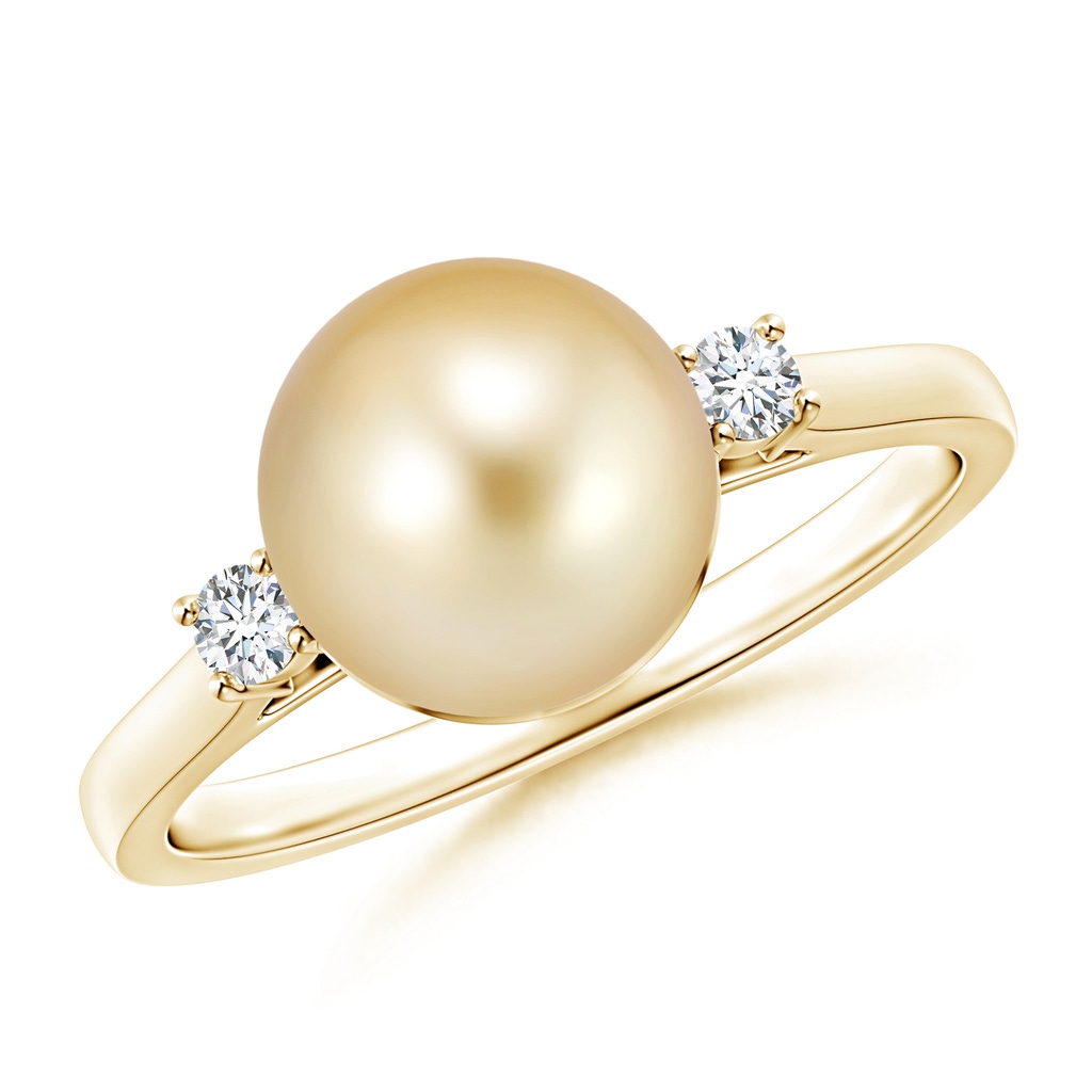 9mm AAAA Golden South Sea Cultured Pearl Ring with Diamond Accents in 9K Yellow Gold