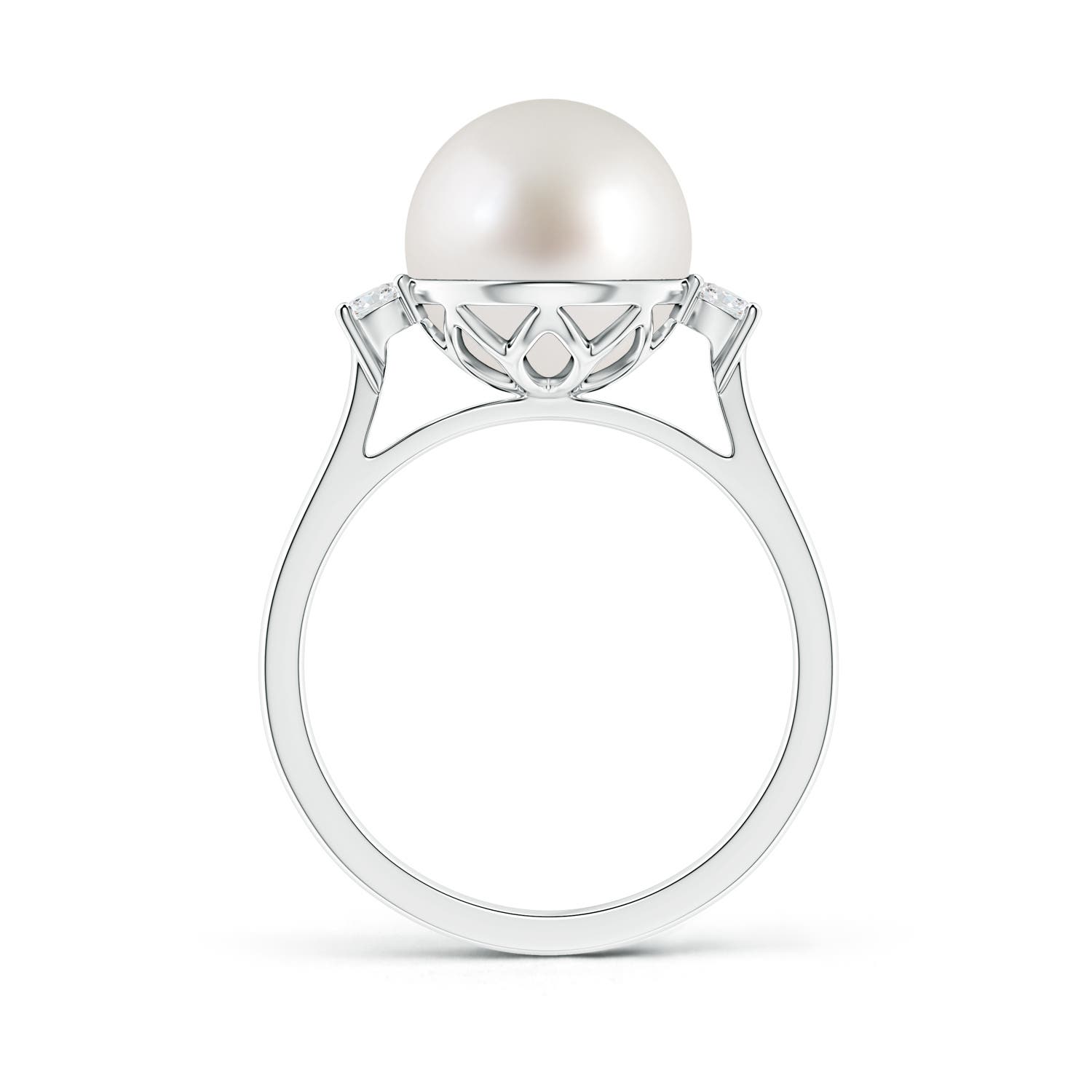 10mm AAA South Sea Pearl Ring with Diamond Accents in White Gold - side 1