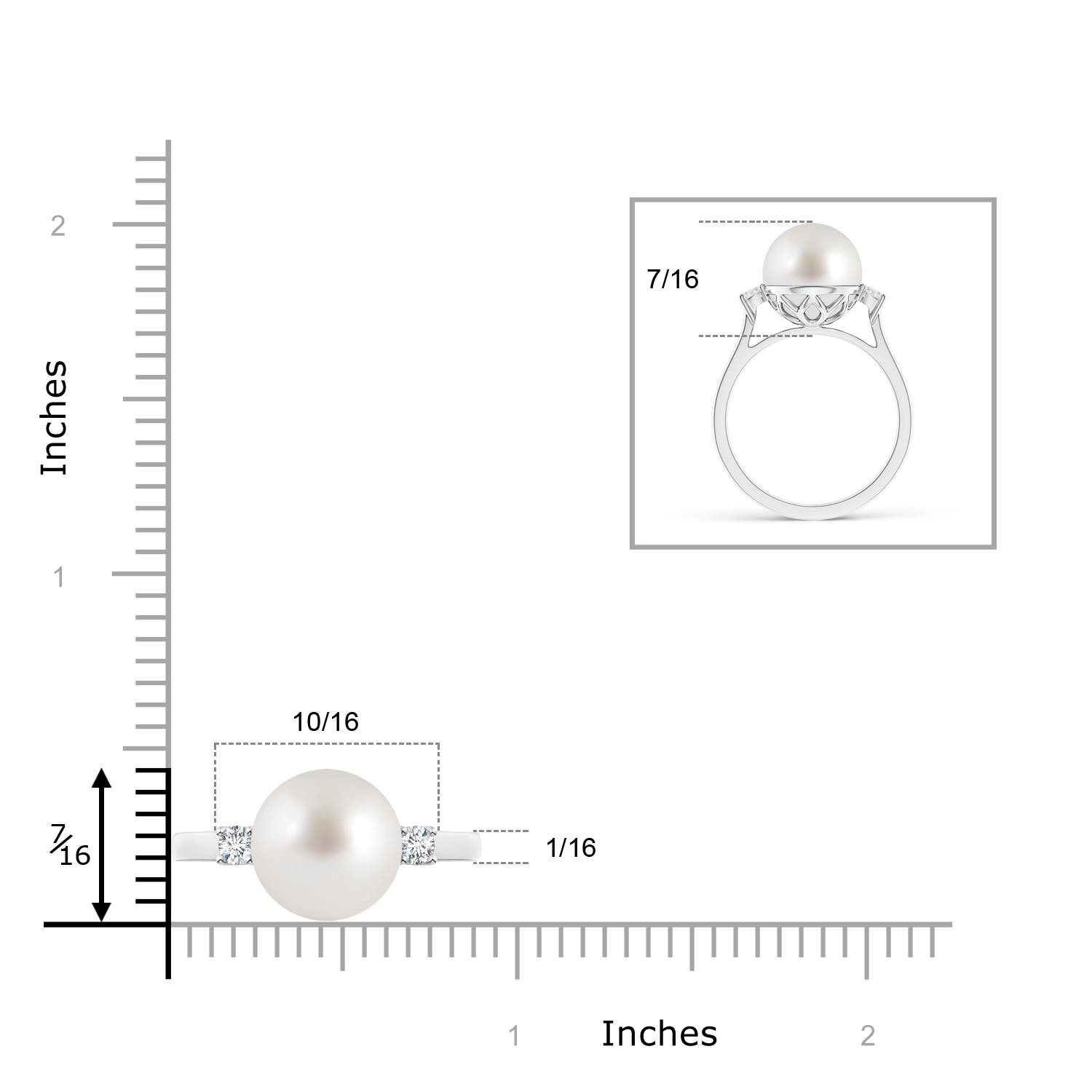 10mm AAA South Sea Pearl Ring with Diamond Accents in White Gold - ruler
