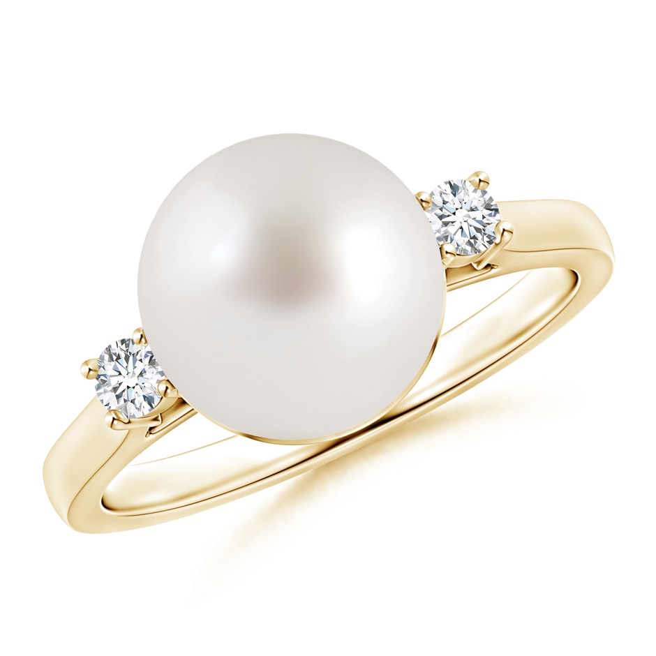 10mm AAA South Sea Pearl Ring with Diamond Accents in Yellow Gold 