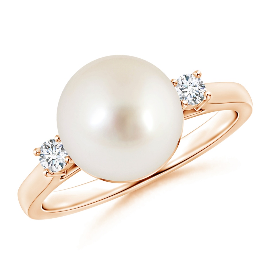 10mm AAAA South Sea Pearl Ring with Diamond Accents in Rose Gold 